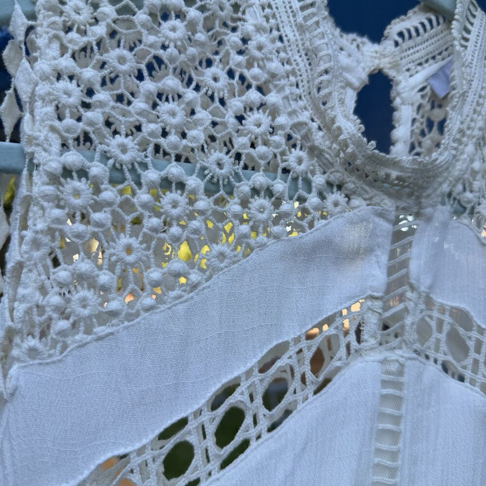 FATE Boho Crochet Lace Maxi Dress Medium Ivory Sleeveless Cottagecore Festival - Picture 9 of 13